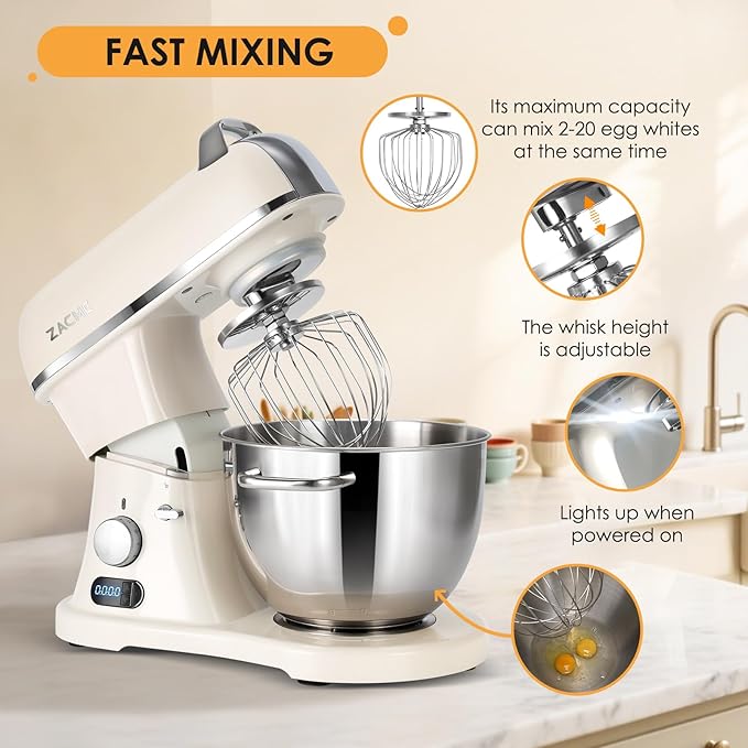 8.4QT Commercial Stand Mixer 800W with NSF Certified and Aluminum Die Casting, Mixers Kitchen Electric Stand Mixer Metal Food Mixer with Stainless Steel 8L Bowl, Dough Hook, Whisk and Beater