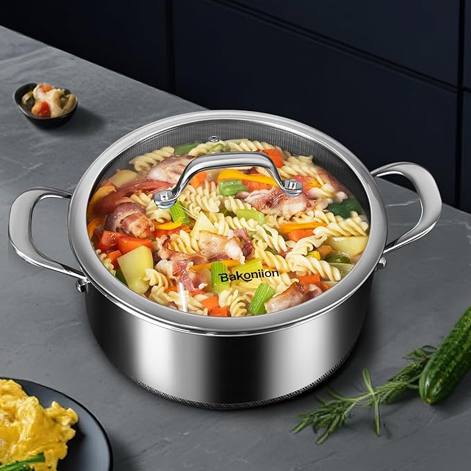 Hybrid Nonstick 5 QT Stockpot with Lid Two Handles, Stainless Steel Stockpot with Honeycomb Texture,Compatible with All Cooktops,Dishwasher and Oven Safe
