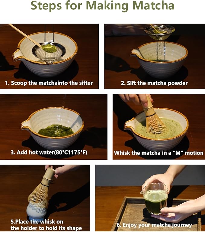 Matcha Whisk Set,Matcha Set,Matcha Kit,Matcha Bowl with Spout,Scoop,Sifter,Bamboo Whisk,Chasen Holder,Unique Gifts for Women Grifend,Gifts for Christmas, Birthday,Halloween