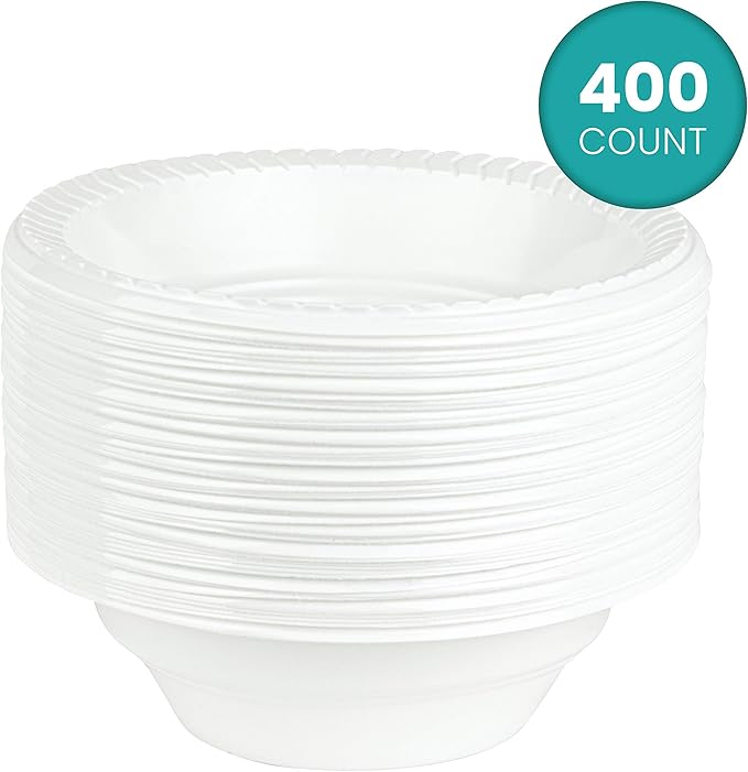 PLASTICPRO 12 ounce Round Plastic Bowls Microwaveable, Disposable, White, Dinnerware 400 Count