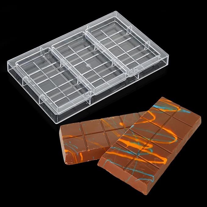 Polycarbonate Mold For Dubai Chocolates Making 3-Cavities Deep Professional Chocolate Bar Mold Filling Break Apart PC Candy Chocolate Bar Mould for Dubai Bars Energy Bar Maker Candy Mould