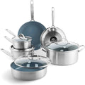 GreenPan Treviso 10 Piece Cookware Set, Non-Toxic PFAS-Free Stainless Steel Ceramic Nonstick Coating, Induction Suitable, Pots, Pans Lids, Sauté & Saucepans, Multi Clad, Dishwasher & Oven Safe