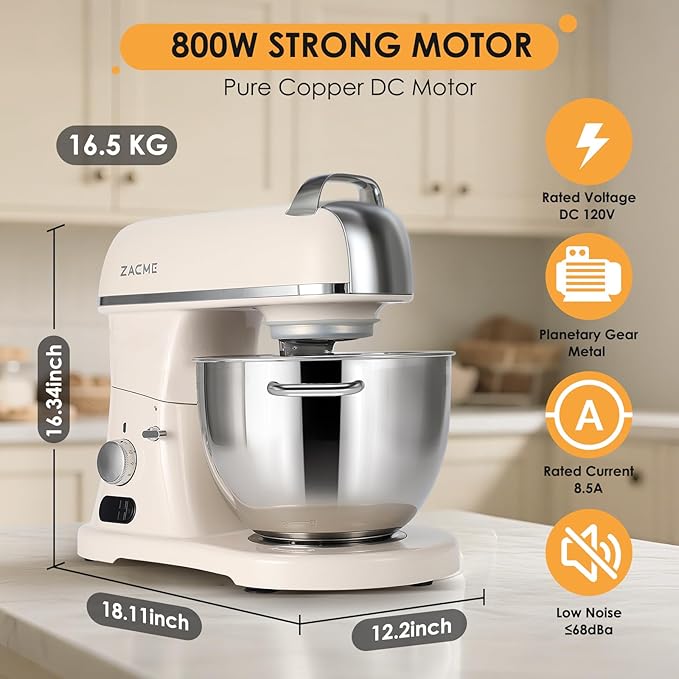 8.4QT Commercial Stand Mixer 800W with NSF Certified and Aluminum Die Casting, Mixers Kitchen Electric Stand Mixer Metal Food Mixer with Stainless Steel 8L Bowl, Dough Hook, Whisk and Beater