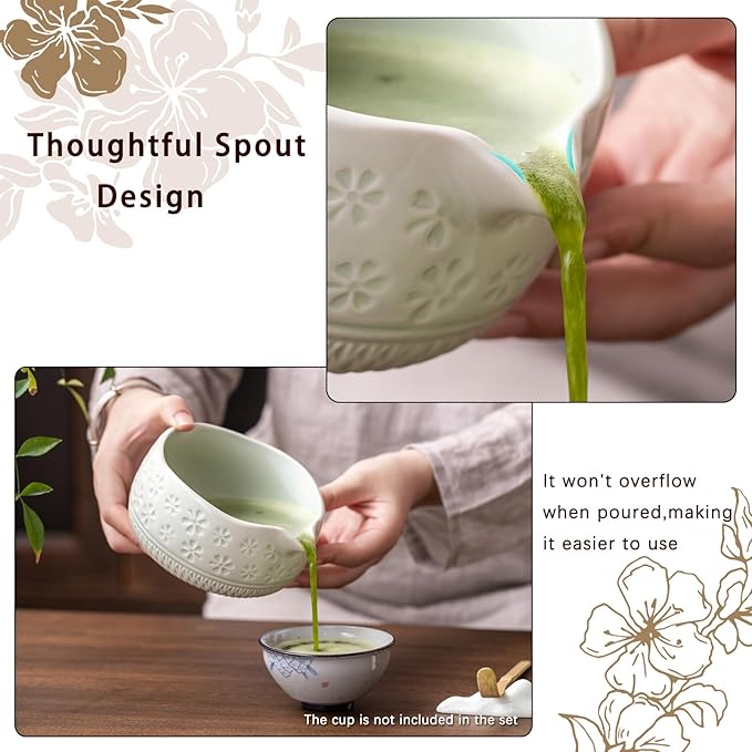 Matcha Whisk Set, Ceramic Matcha Kit Set Includes Matcha Bowl, Matcha Whisk and Holder, Bamboo Scoop, Scoop Rest, Sifter and Tea Towel - 7 Pcs Matcha Kit for Matcha Lovers (Mint)
