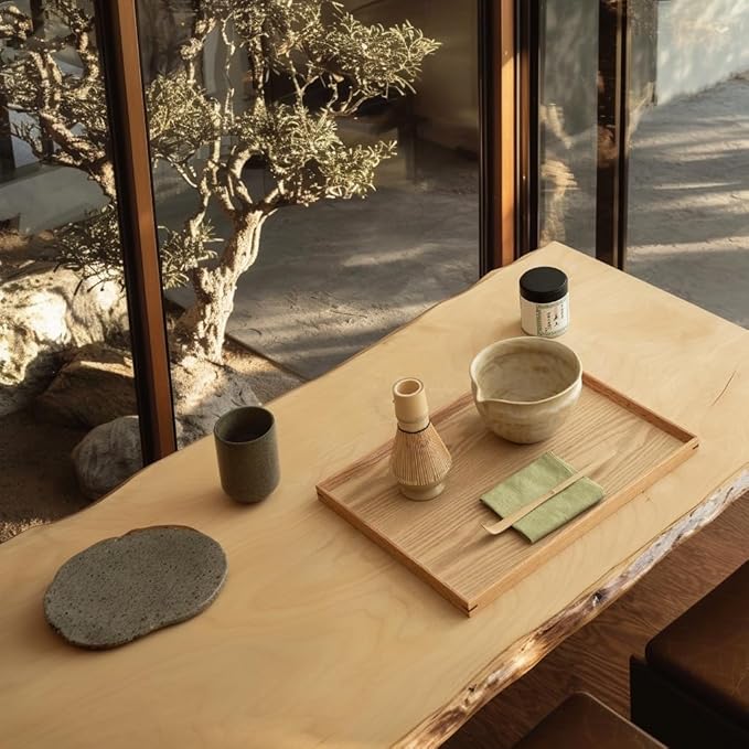 6-pcs Japanese Matcha Whisk Set with Handmade Wabi-Sabi Ceramic Bowl(Chawan),Bamboo Chasen, Whisk Holder, Scoop, Sifter & Tea Towel,Matcha Ceremony Kit,(Sandstone Reactive Glaze)