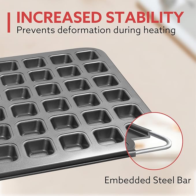2-Piece 48 Cup Steel Mini Muffin Pan – Non-Stick Bakeware Mini Cupcake Tin(Square