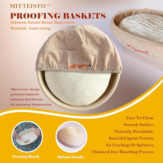 Banneton Bread Proofing Basket Set (9" Round + 10" Oval) with Sourdough Bread Baking Supplies | complete Artisan Baking Tools & Natural Rattan Supplies | All-in-One Gift Set