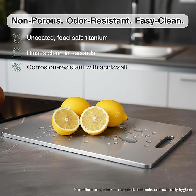 16x11 Titanium Cutting Board 2mm Thick. 100% Pure Titanium Cutting Boards For Kitchen, Stays Flat & Odor-resistant, Non-porous, Dishwasher-safe, Reversible - Multi-use: Pastry, Prep & Serve, Bbq.