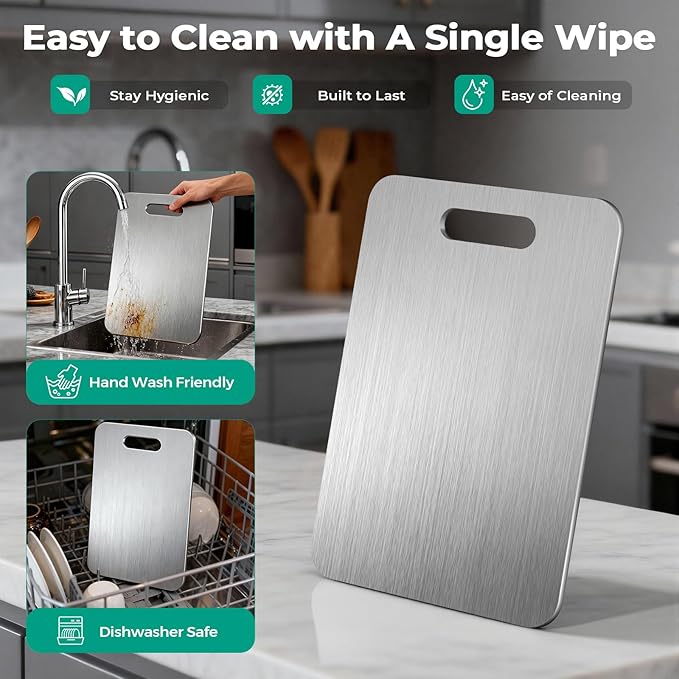 Katuchef Titanium Cutting Board - Upgraded 100% Pure Titanium Cutting Boards for Kitchen Non Toxic, Double-Grade Hygiene Durable Non Moldy Dishwasher Safe Meat Fruit Metal Board (1PC 9x13.5 Inch)