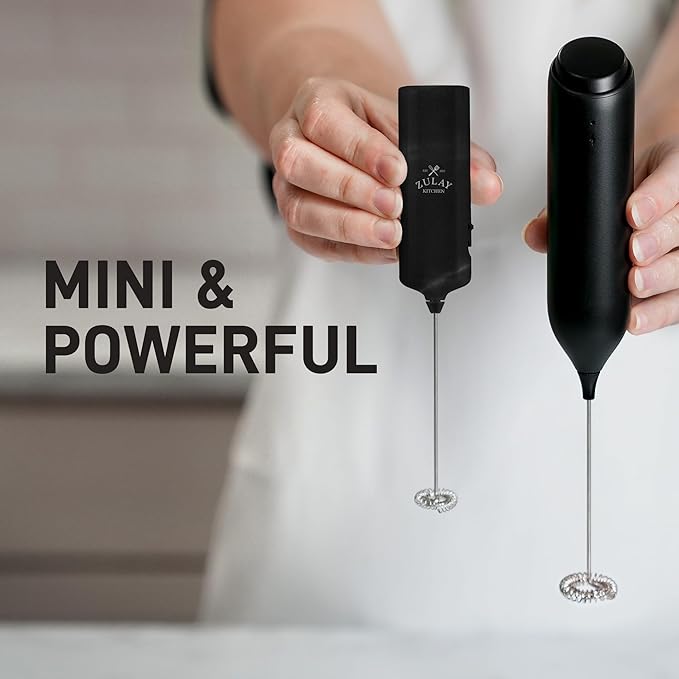 Mini & Mighty Milk Frother Wand – Powerful Handheld Coffee Frother, Battery Operated Drink Mixer – Compact Pocket Size – Detachable Whisk for Latte, Cappuccino, Matcha, Hot Chocolate – Black Marble