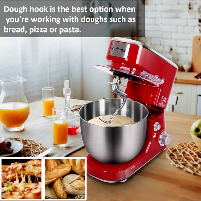 CUSIMAX Stand Mixer, 5-QT Stainless Steel Bowl Food Mixer, Tilt-Head Kitchen Electric Mixer with Dough Hook, Mixing Beater and Whisk, Splash Guard, Red