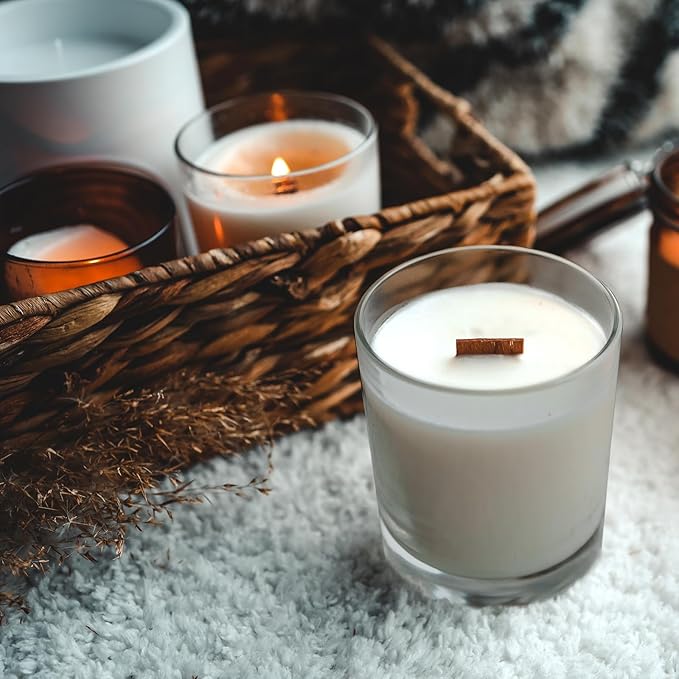 14 OZ Thick Candle Jars for Making Candles 12 Pcs, 3 Wick Empty Jars with Wood Lids for Candle Making, Sample Container,Clear Grey