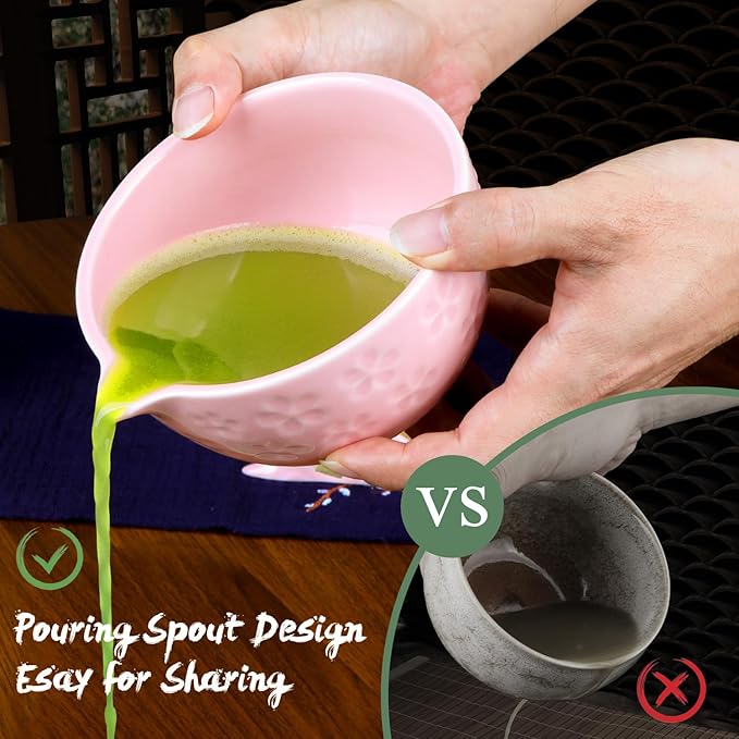 Matcha Whisk Set Pink, 8Pcs Matcha Set Kit include Matcha Bowl, Matcha Whisk and Holder, Bamboo Scoop, Scoop Rest, Sifter and Tea Towel, Matcha Whisk and Bowl Set for Matcha Lovers and Beginers