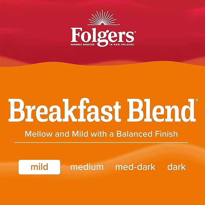 Folgers Breakfast Blend Coffee, Mild Roast, Keurig K-Cup Pods, 10 Count (Pack of 6)