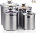 Cooks Standard Stainless Steel Food Jar Storage Canister Set Large 4-Piece, 1.6qt/2.5qt/3.5qt /5qt Airtight Containers with Glass Lid for Tea Coffee Sugar Flour Pantry Kitchen Counter