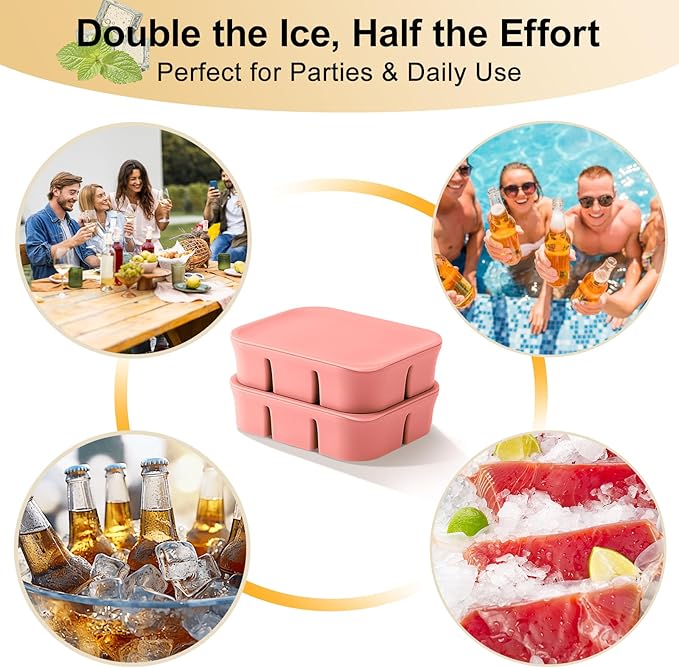 Ice Cube Tray 2 Pack - Stackable Large Silicone Ice Cube Freezer Molds & Easy Release Square Ice Cube Maker with Removable Lid BPA Free for Cocktail,Whiskey,Soup Baby Food
