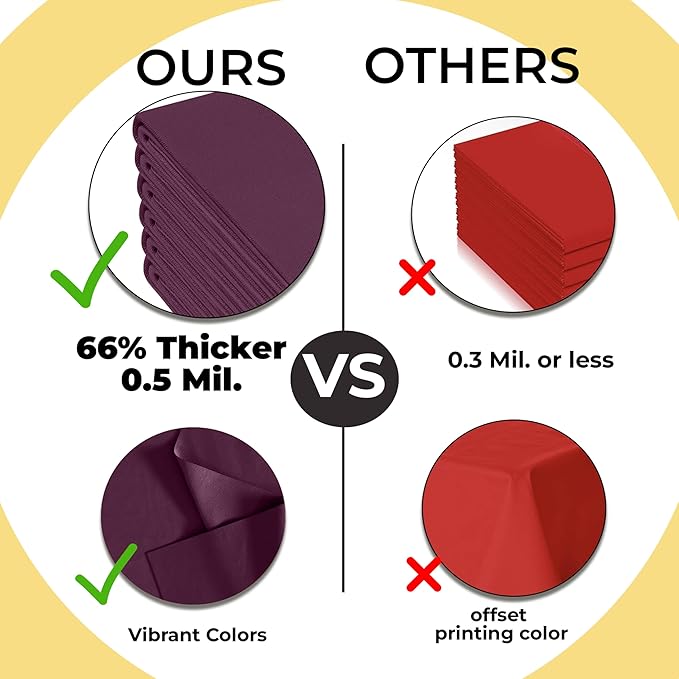 Exquisite 66% Thicker Premium Plastic Table Cloth Rectangle Table Cover 0.5 Mil 6 Pack Plum Table Cloth 54 Inch x 108 Inch Disposable Tablecloth Won't Tear Easily Like Cheap Thin Brands