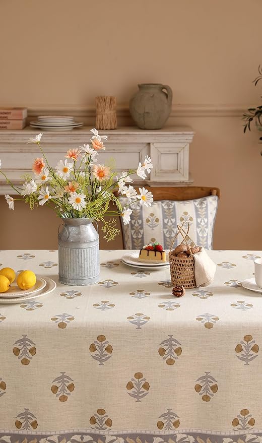 patdrea Designer French Beige Tablecloth for Square Table,Vintage Linen Yellow Floral Pattern Tablecloths,Decoration Table Cover for Kitchen Dining Christmas,Thanksgiving,67"x67"-Istana a