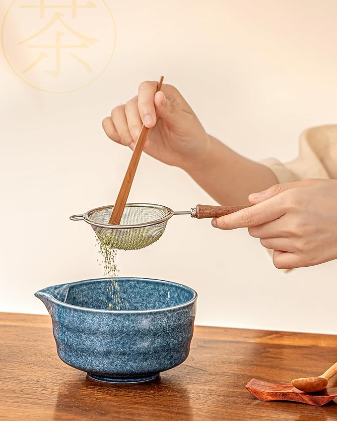 Artisan Matcha Whisk Set - 8 Pcs Premium Matcha Set with Bowl (Chawan), Bamboo Whisk & Tools | Matcha Kit for Making Breakfast/Latte | Gift for Matcha Lovers (Gem Blue)