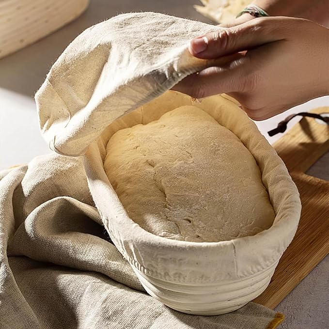 Banneton Bread Proofing Basket - Rattan Proofing Baskets for Sourdough Bread | Banneton Baskets Bowls with Linen Liners for Artisan Homemade Bread Baking (9 inch & 10 inch Basket with Baking Supplies)