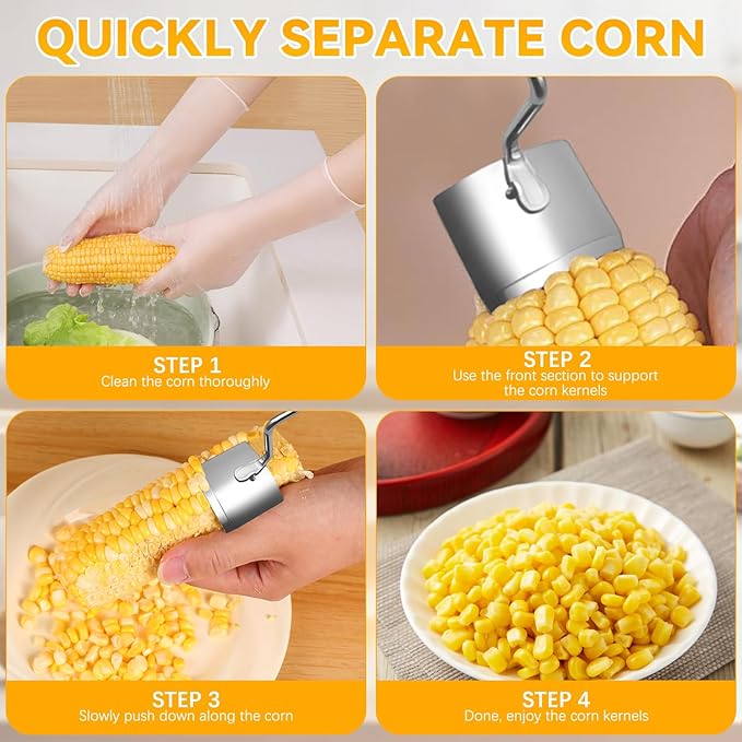 Corn Cob Stripper,2025 NEW Long Handle Stainless Steel Corn Stripping Tool,Fast Corn Peeler for Corn,Suitable for Home Kitchens, Restaurant Chefs, Outdoor Dining Enthusiasts(2PCS)
