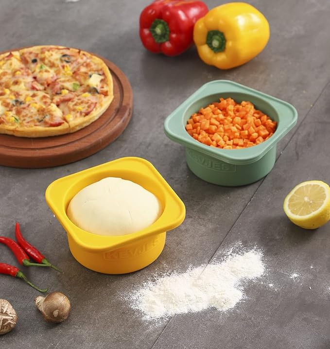 Stackable Silicone Artisan Pizza Dough Proofing Proving Containers with Lids-3 pack-500ml portion (Yellow)