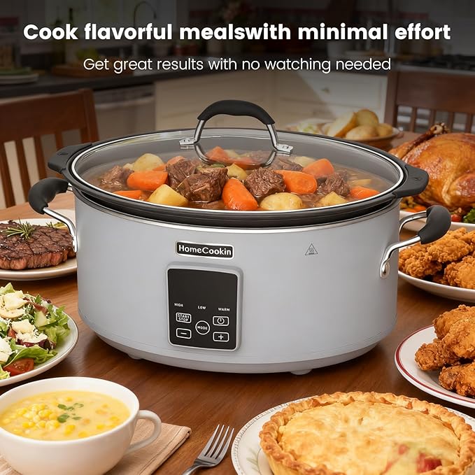 HOMECOOKIN Slow Cooker, Extra Large 10 Quart Digital Programmable Slow Cookers with Timer, Dishwasher Safe Glass Lid & Crock, Kitchen Appliance for Families and Gatherings, Grey