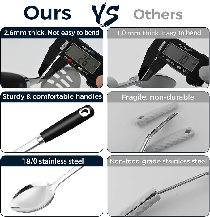 14-in Cooking Spoons Set, Heavy Duty 18/0 Stainless Steel Large Serving Spoons Set, Slotted Spoon, Cooking Spoon & Soup Ladle, Commercial and Residential Use, Pack of 3