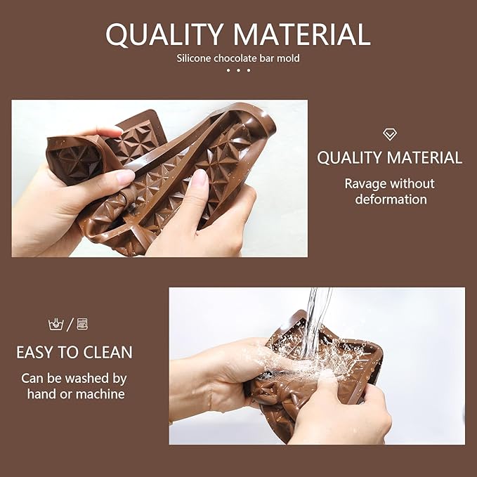 2 Pcs Chocolate Bar Molds – Non-Stick Silicone Molds with Bags and Scraper chocolate molds Food Grade Silicone Deep Chocolate Bar Mold (2)