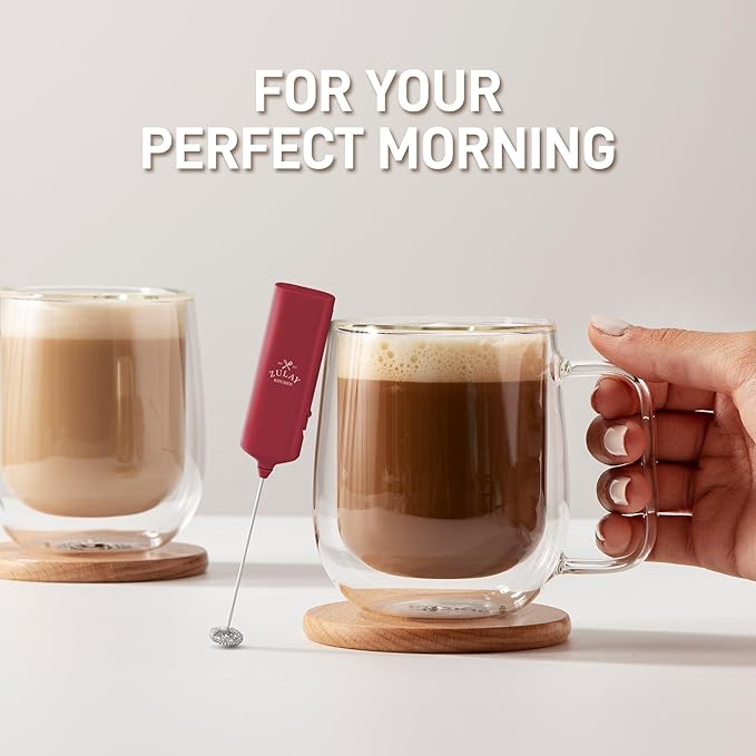 Mini & Mighty Milk Frother Wand – Powerful Handheld Coffee Frother, Battery Operated Drink Mixer – Compact Pocket Size – Detachable Whisk for Latte, Cappuccino, Matcha, Hot Chocolate – Cranberry