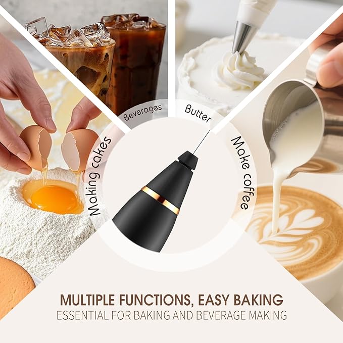 DSP Milk Frother Handheld Rechargeable, Frother for Coffee, Drink Mixer with 3 Speeds 10200RPM, Kitchen Powerful Frother Wand, Suitable for Stirring Eggs, Milk, Juice, Milk Powder (Jet Black)