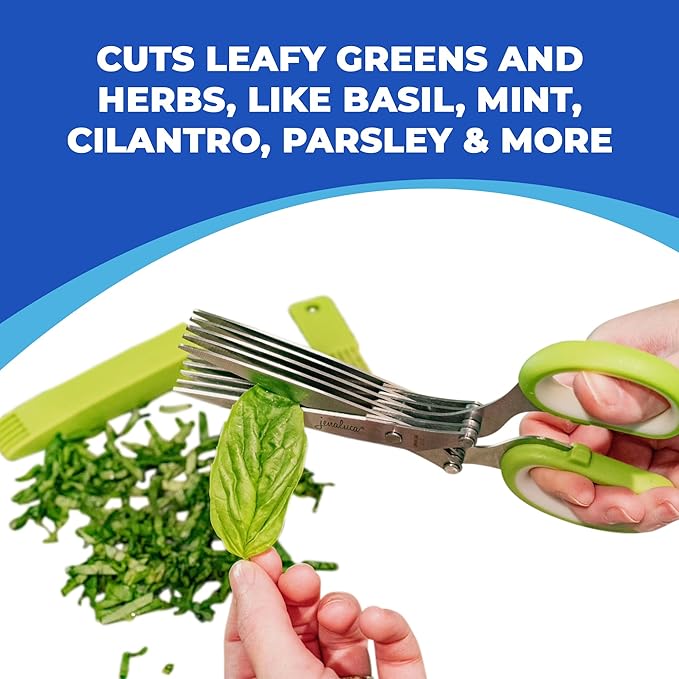 Jenaluca 5 Blade Herb Scissors - Salad Scissors - Cut & Chop Fresh Herbs & Leafy Greens - Stainless Steel Kitchen Shear Set with Cleaning Comb & Safety Cover - Kitchen Gadget - Black