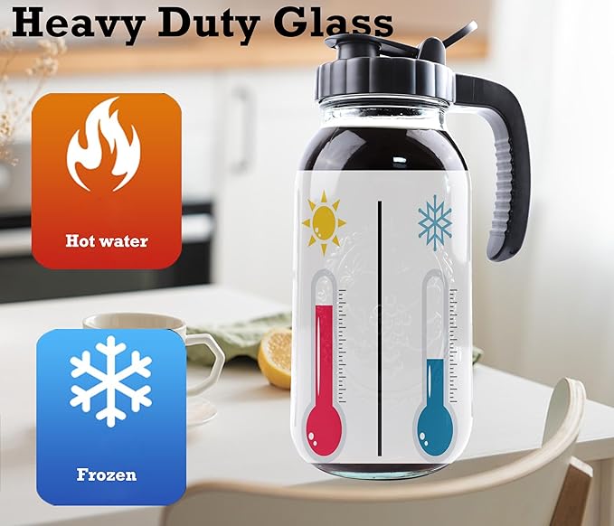 Cold Brew Coffee Maker Half Gallon 2 Set Glass Mason Jar Pitcher With Spout Lid Filter 2 Quart Wide Mouth Iced Tea Brewing Jug Heavy Duty Handle Airtight & Leak-Proof Pitcher For Fridge Sun Tea 64 OZ