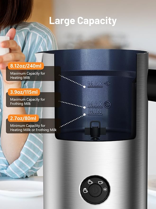 Keenstar Electric Milk Frother, Automatic Milk Steamer Warm or Cold Foam Maker for Coffee, Cappuccino, Latte, Stainless Steel Milk Warmer with Temperature Controls