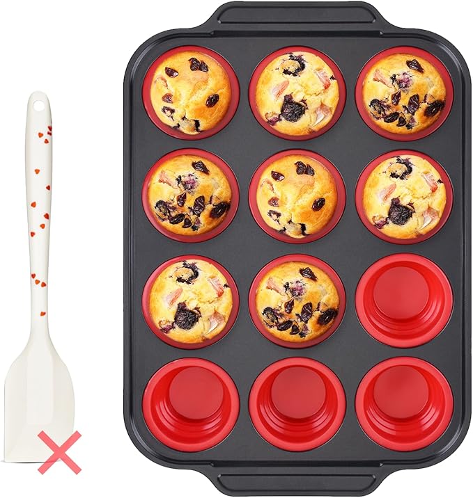 Silicone Muffin Pans for Baking with Metal Reinforced Frame, Nonstick Cupcake pans 12 regular size, Muffin Tin Easy to Pop, Silicone Egg Bite Molds for Oven Dishwasher Safe