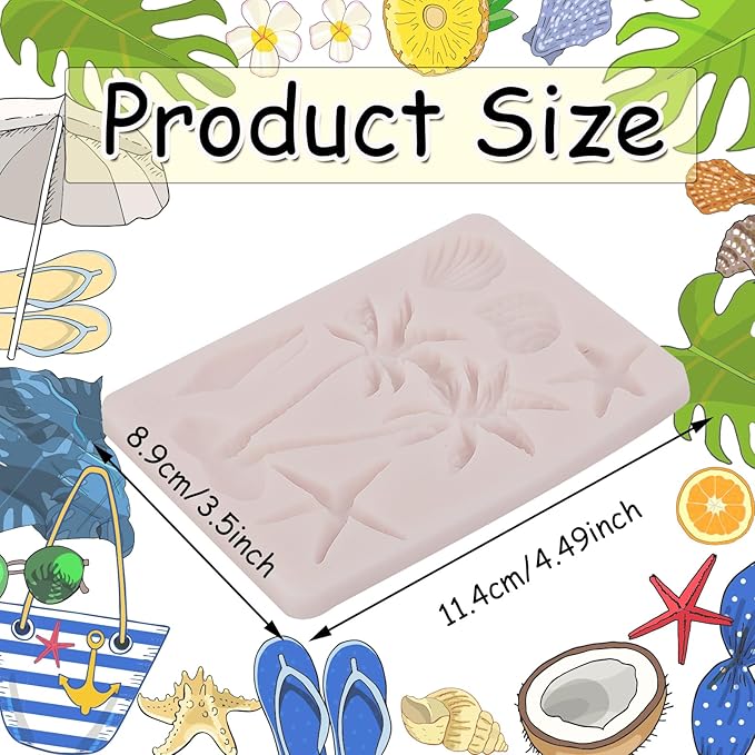 1pcs Coconut Tree Silicone Mold Starfish Shell Fondant Mold for Beach Ocean Theme Party Cake Decoration Chocolate Candy Flower Paste DIY Plaster Epoxy Polymer Clay Crafts