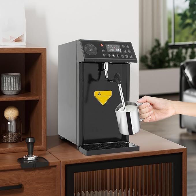 8L/2.11gal Commercial Steam Milk Frother, 3000W 5-Gear Fast Heating Milk Steamer Machine Electric Steam Milk Frothing Machine Espresso Coffee Milk Foam Machine for Bar Cafe