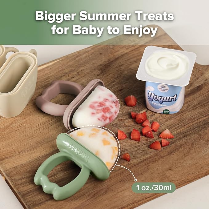 Haakaa Chilly Monster Breastmilk Popsicle Molds, Silicone Popsicle Molds for Baby Teething Relief, BPA Free Frozen Breast Milk Teether Popsicle Maker & Ice Pop Molds for Infant 6m+ (Blush + Pea Green）