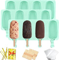 3pcs Large Silicone Popsicle Molds Set,BZIDII 4 Cavities Cake Pop Molds,Oval Ice Cream Bar Mold Ice Pop Cakesicle Molds Silicone with 100 Wooden Sticks & 100 Bags &100 Twist Ties(Green)