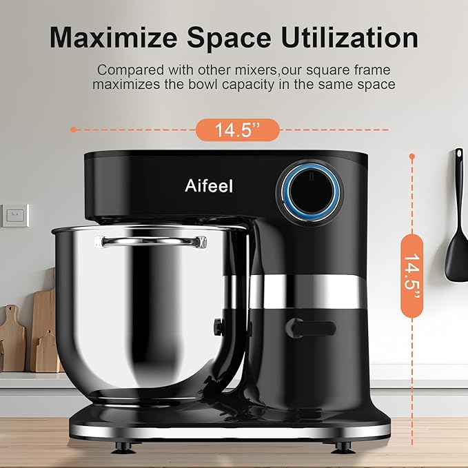 Aifeel 10.5 QT Stand Mixer,900W Electric Food Dough Mixer,Large Capacity Tilt-Head Kitchen Electric Mixer with Dough Hook,Beater,Whisk & Splash Guard,Dishwasher-Safe Attachments for Baking(Black)