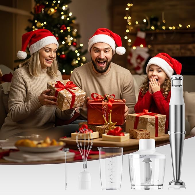 Immersion Blender Handheld Corded Hand Blenders Set 1100W, Trigger Variable Speed 5 in 1 Stick Emulsifier with Chopper, Whisk and Frother for Soup, Baby Food and Smoothies, White，Case