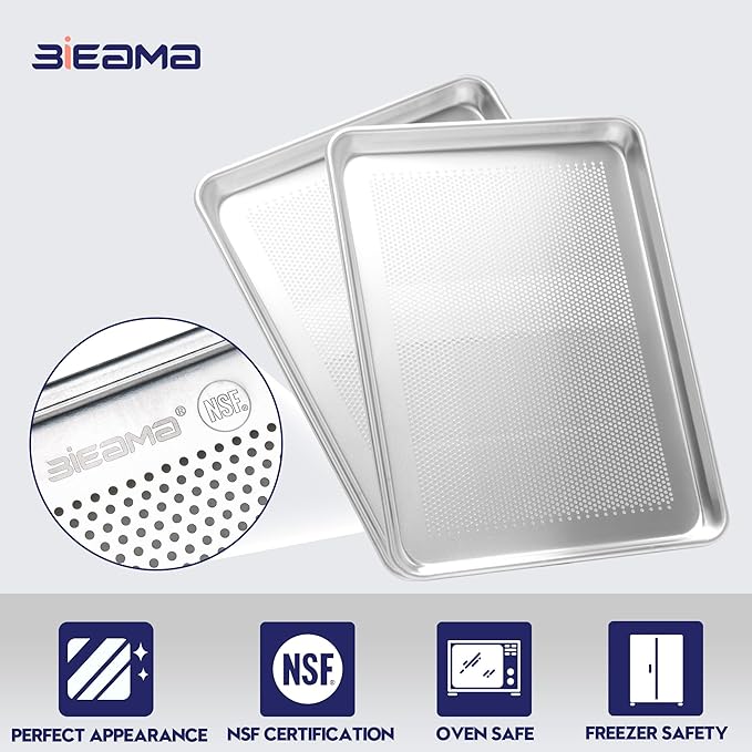 12 Pack Half Size 18" x 13" Aluminum Baking Sheet Pan Perforated, Commercial Bakery Equipment Cookie Sheets, NSF Approved Baking Tray