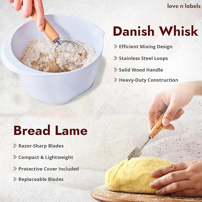 Banneton Bread Proofing Basket Set | 9" Round & 10" Oval Sourdough Proofing Baskets with Linen Liners | Natural Rattan Banneton Baskets for Bread Baking | Includes Sourdough Tools