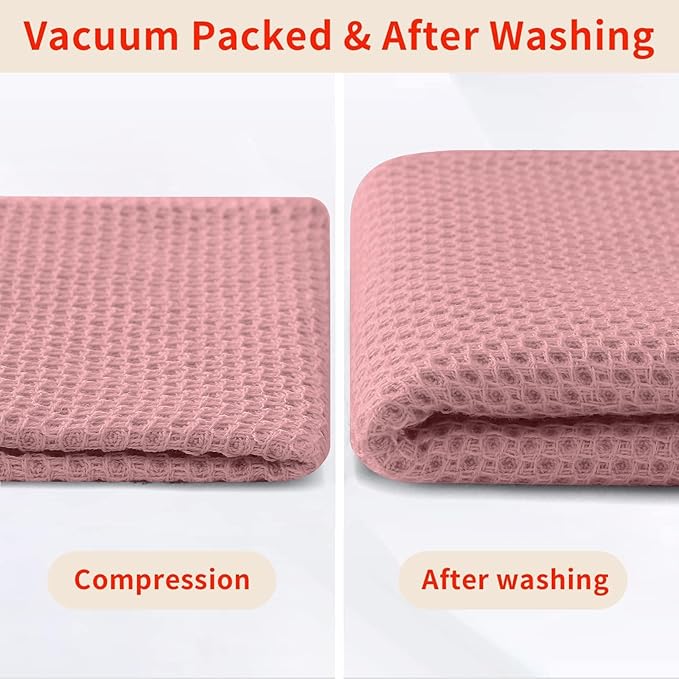 Homaxy 100% Cotton Waffle Weave Kitchen Dish Towels, Ultra Soft Absorbent Quick Drying Cleaning Towel, 13 x 28 Inches, 12-Pack, Dried Rose