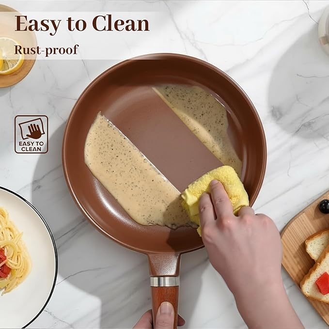 Pure Ceramic Frying Pan, Nonstick 10 Inch Ceramic Skillet (Crafted From Natural Clay Minerals Through Firing), PFAS-Free, Non Toxic/No Coatings Cooking Pan, Induction Pan (Brown)
