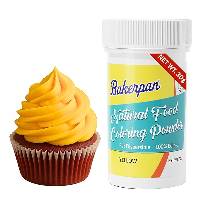 Bakerpan Yellow Oil-Based Natural Food Coloring Powder for Baking - 30 g - Plant-Based, Dye-Free Coloring for Buttercream Frosting, Chocolate, Candy Color, Icing, Cakes