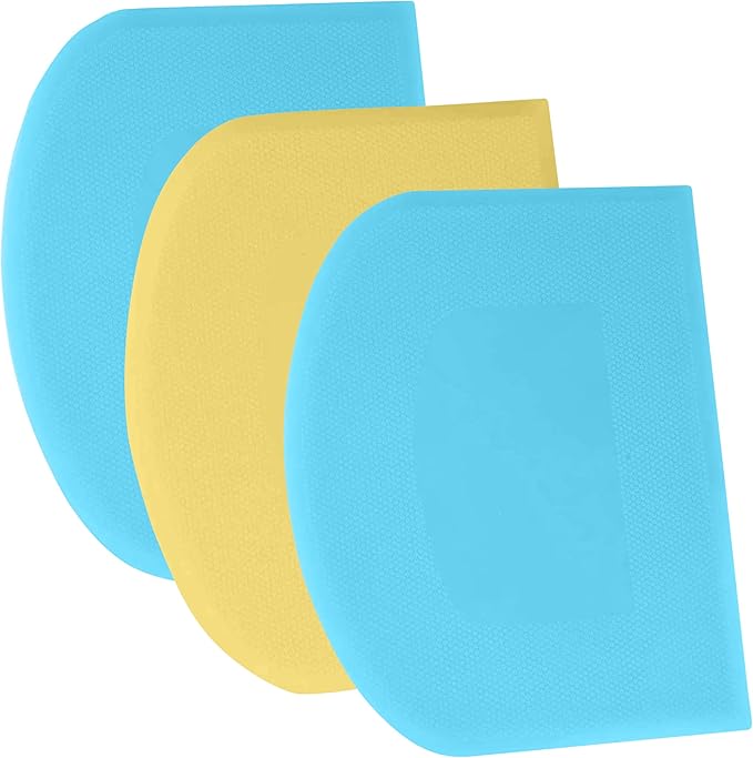 SURDOCA Dough Scraper Bench Scraper - 3P 5.9x4.3" Plastic Flexible Bowl Scraper, Sharp Edge & Angles Cake Scraper. Non-Slip Bakeware Decorating Tools Sculpting & Modeling Tools - Blue+Yellow+Blue