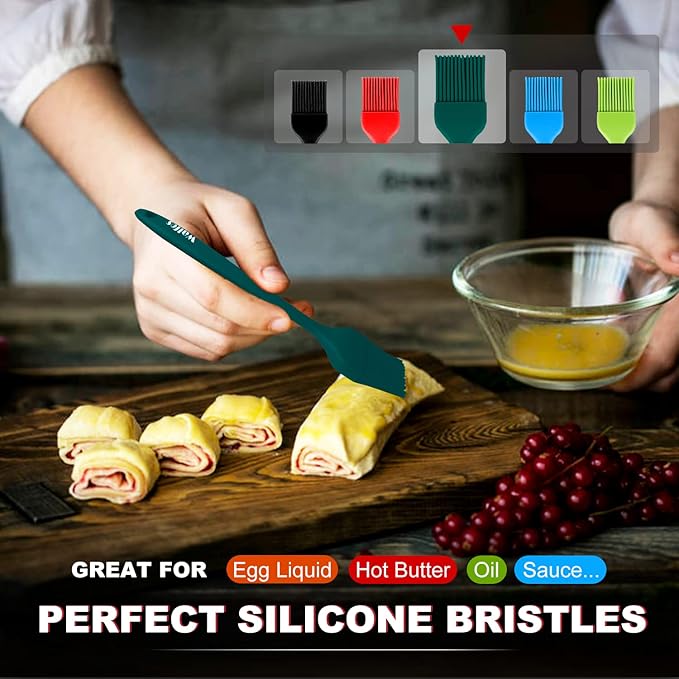 Walfos Silicone Basting Brush Set, 5 Pieces Heat Resistant Pastry Brush, Perfect for Baking,BBQ Grill,Kitchen Cooking,Strong Steel Core and One-Pieces Design,BPA Free and Dishwasher Safe