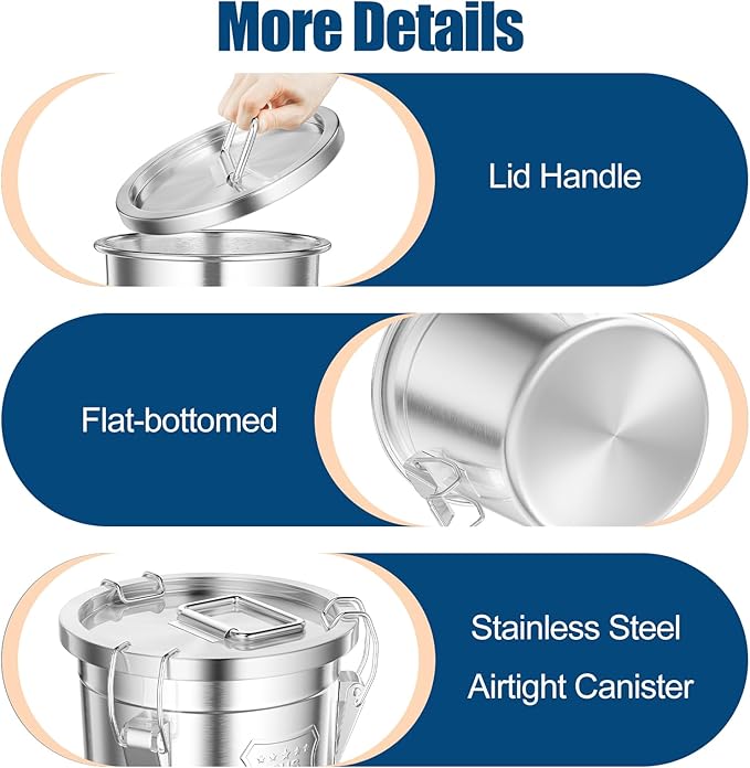 304 Stainless Steel Airtight Canister, 3.17Gal/405oz/12L Airtight Food Storage Container with Lid Lock Clips, Flour Container Metal Bucket Food Storage Container for Rice, Flour, Grain, Coffee Bean