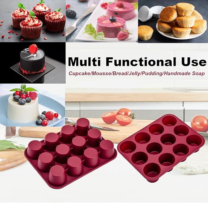 Nalchios Silicone Muffin Pan 12 Cups Deep Jumno, Chocolate Molds Silicone, Nonstick BPA Free Silicone Baking Molds, Dishwasher & Microwave Safe Muffin Tin, Easy To Use and Clean Candy Molds